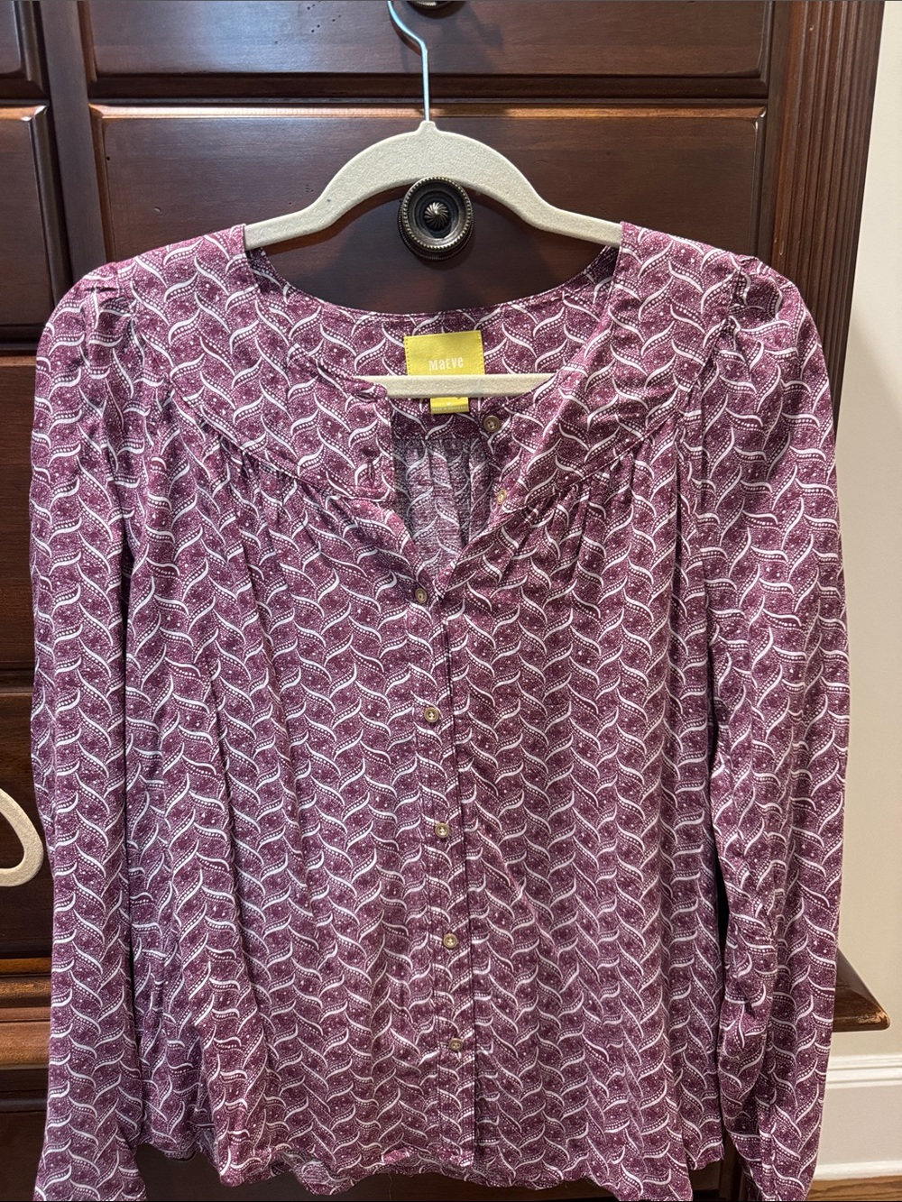 Maeve Plum Wave-Print Button Front Top